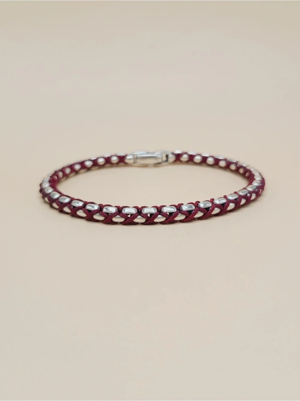 David Yurman Woven Maroon Box Chain Bracelet In Sterling Silver , 4.8mm